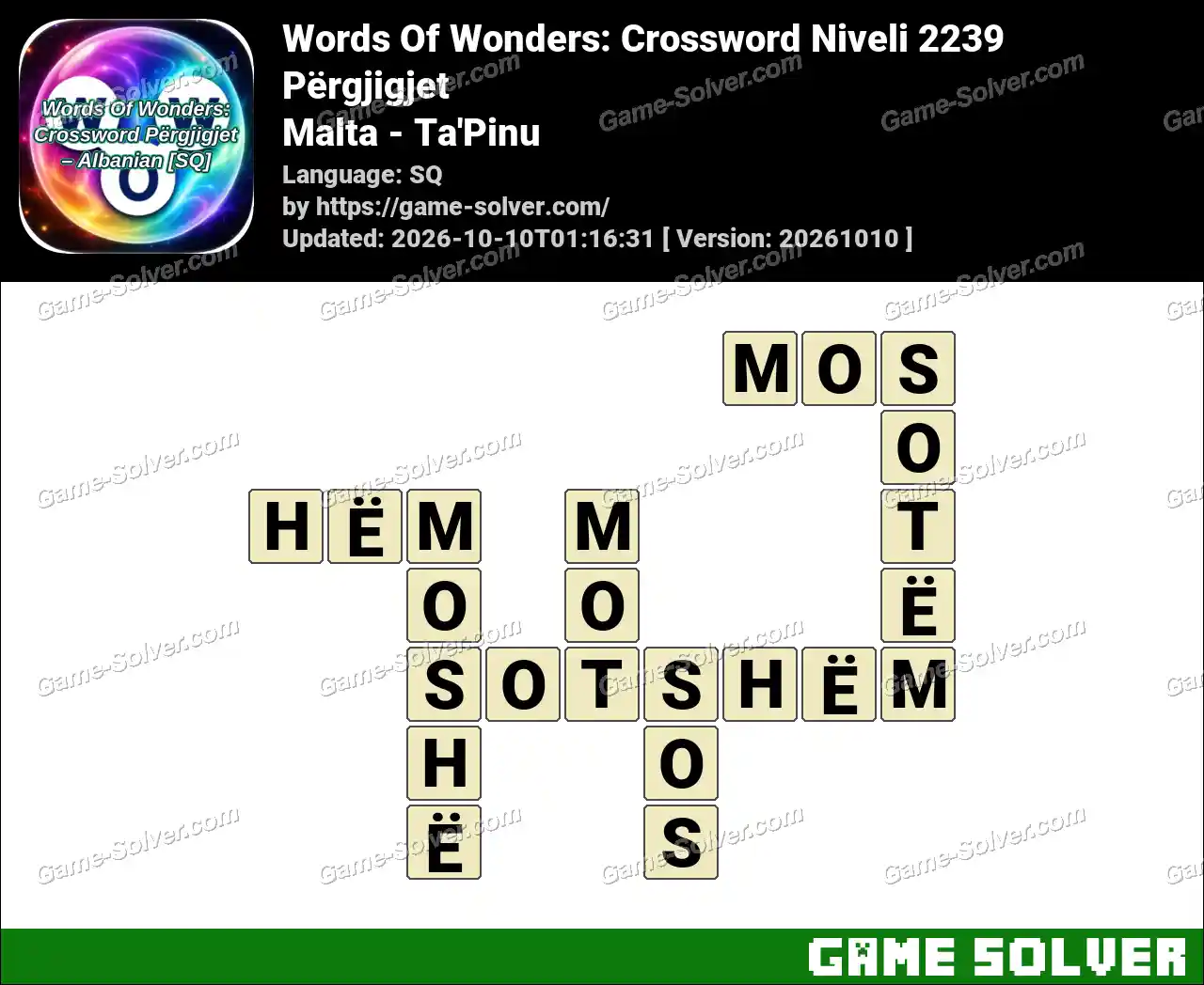 Words Of Wonders: Crossword Niveli 2239 Përgjigjet – Malta – Ta’Pinu